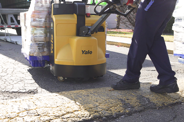 Electric pallet jack - ideal for direct store delivery - keeping load stable across an uneven parking lot