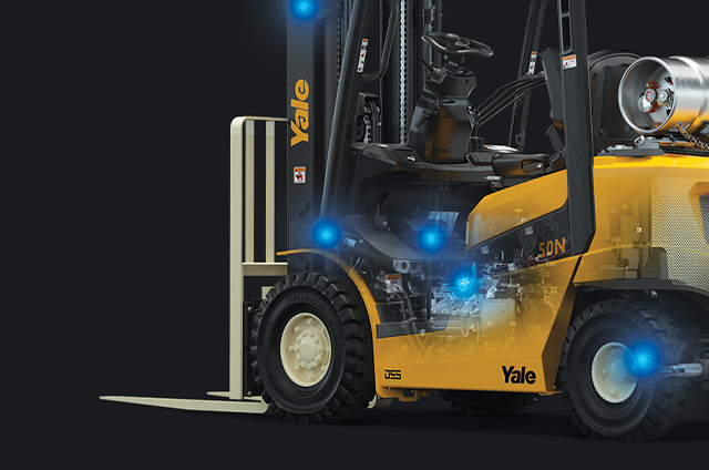 The Yale Series N truck with partial visibility into internal components that are noted with blue glowing dot