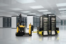 Automated tow tractor transports data servers