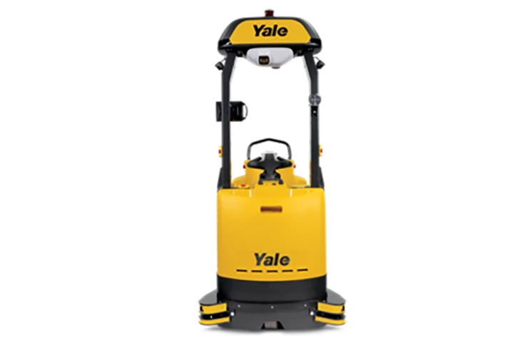 View of Yale Relay automated tow tractor from the front