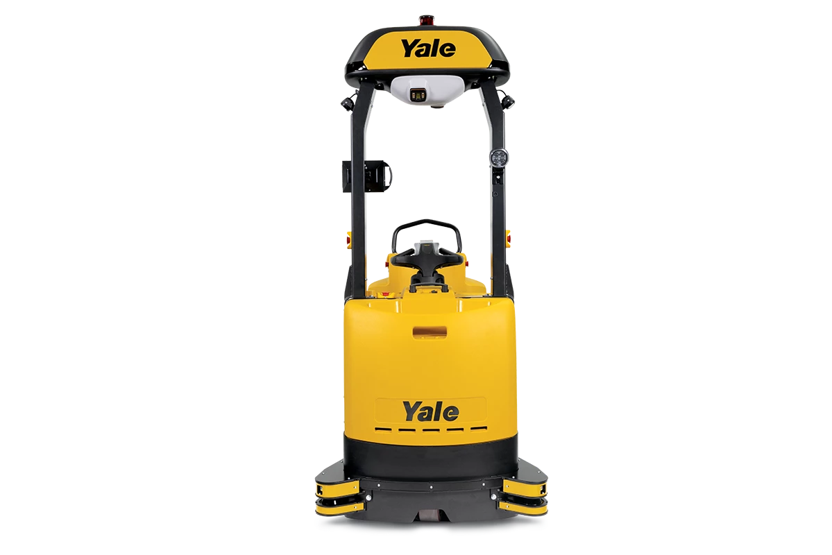 View of Yale Relay automated tow tractor from the front