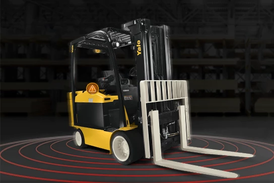 Yale forklift equipped with Yale Reliant technology is continuously monitored for stability to help prevent tip overs