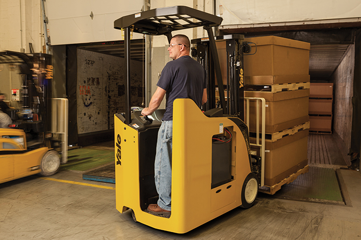 Yale 3 Wheel Stand Up Lift Truck provides optimal maneuverability while turning