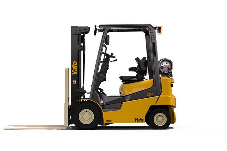 Side view of Yale GP30-40N ice cushion tire forklift