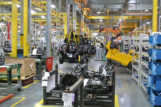 Yale lift trucks being assembled in a manufacturing facility